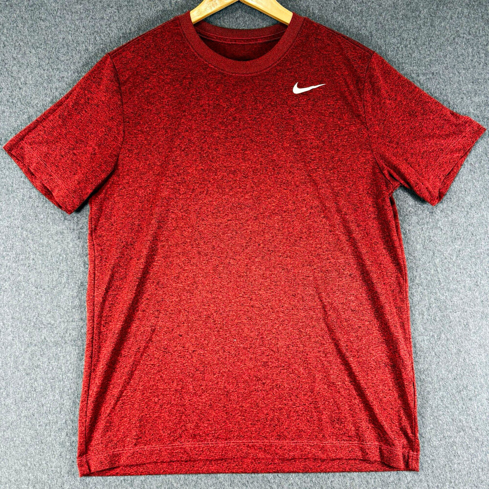 Nike Dri Fit Shirt Mens Medium Red Heather Short Sleeve Swoosh Workout Gym Tee